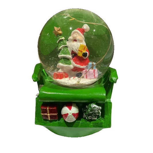 Glob Muzical De Zapada Cu Lumini, Decoratiune De Craciun Cu Mos Craciun Si Brad, Sticla Si Baza Ceramica Tip Sanie, Multicolor, 8.5 x 14 cm