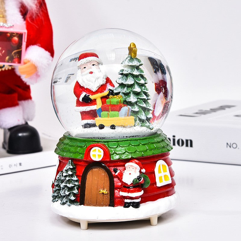Glob Cu Zapada Muzicala Cu Mos Craciun, Decoratiune De Craciun Cu Lumini LED Si Zapada Artificiala, Plastic Si Sticla, 12.5 cm, Multicolor