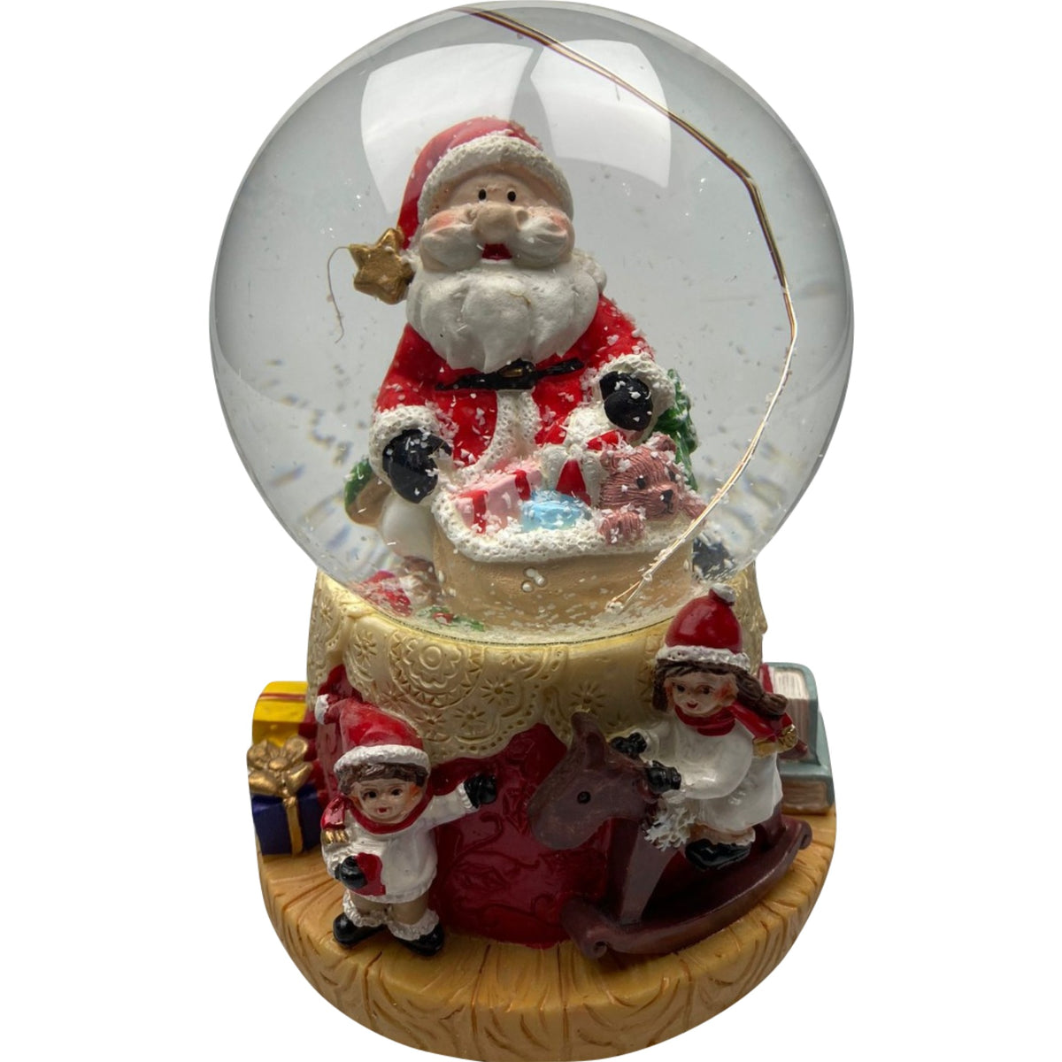 Glob Cu Zapada Muzical, Decoratiune De Craciun Cu Lumini LED, Figurina Mos Craciun Si Copii, Sticla Si Rasina, 13 cm, Multicolor