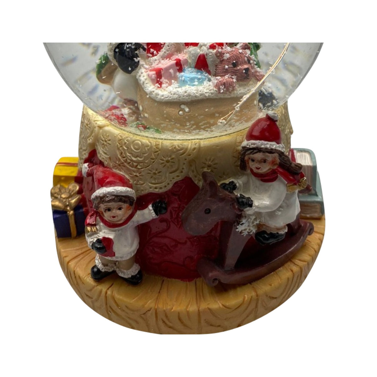 Glob Cu Zapada Muzical, Decoratiune De Craciun Cu Lumini LED, Figurina Mos Craciun Si Copii, Sticla Si Rasina, 13 cm, Multicolor