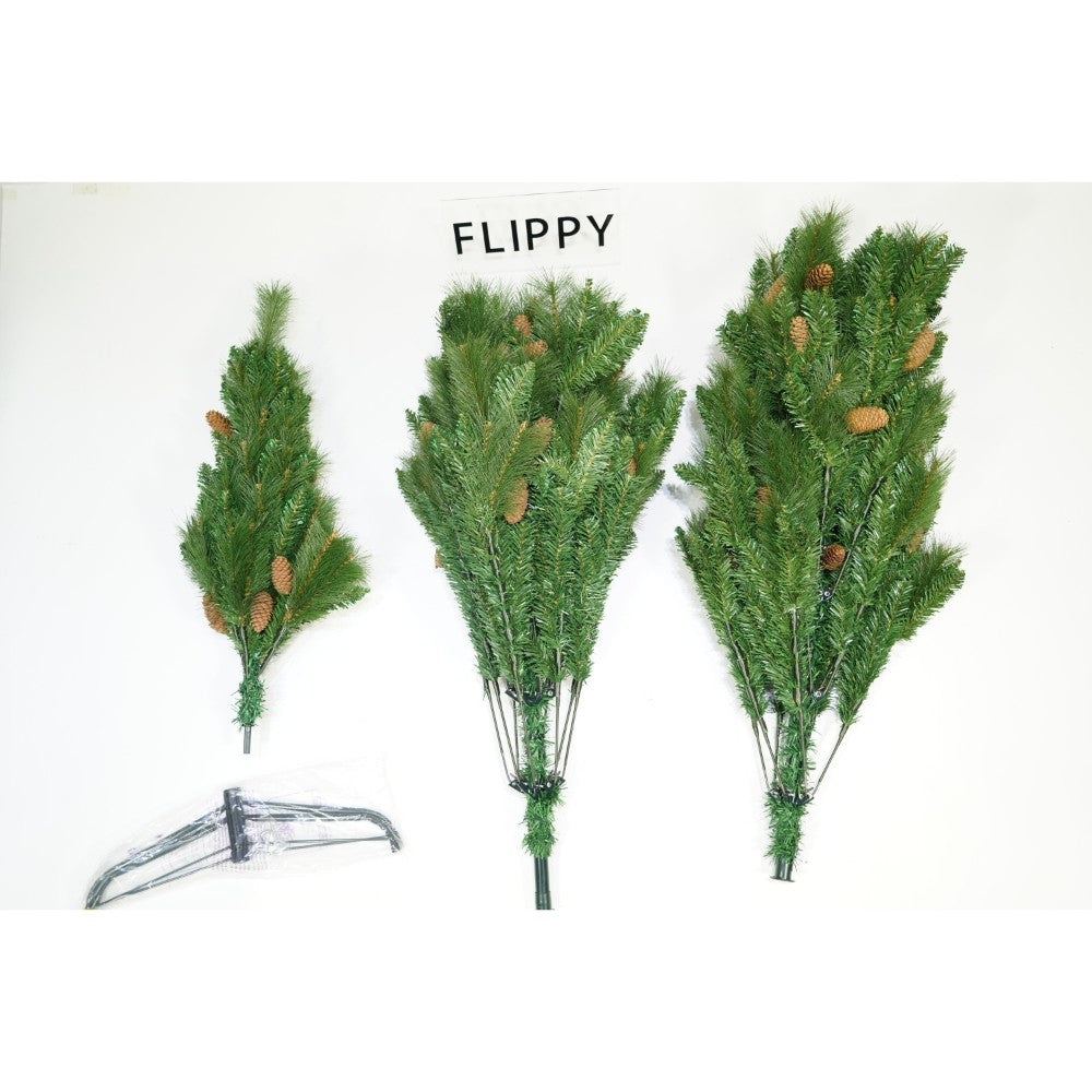 Brad Artificial de Craciun, Decorat cu Conuri de Pin si Vasc, Ramuri Flexibile, Aspect Natural, Structura Metalica cu Suport Inclus, 659 Ramuri, Verde, Inaltime 180 cm
