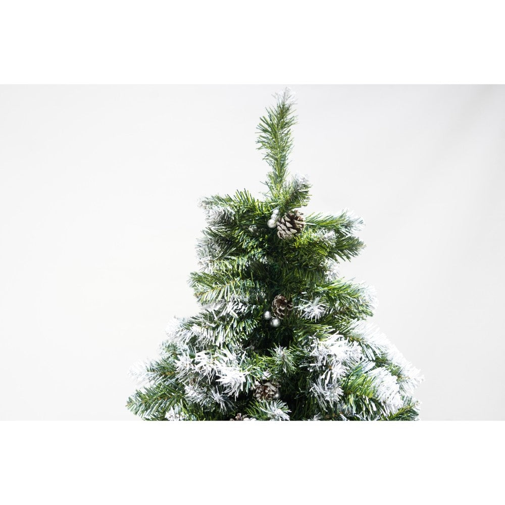 Brad Artificial de Craciun Nins, Design pentru Perete sau Colt, Ace PVC si Ramuri cu Conuri de Pin, Inaltime 180 cm, 862 Varfuri, Verde, Suport Metalic Inclus