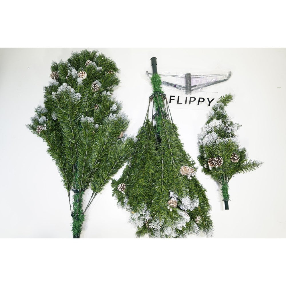 Brad Artificial de Craciun Nins, Design pentru Perete sau Colt, Ace PVC si Ramuri cu Conuri de Pin, Inaltime 180 cm, 862 Varfuri, Verde, Suport Metalic Inclus