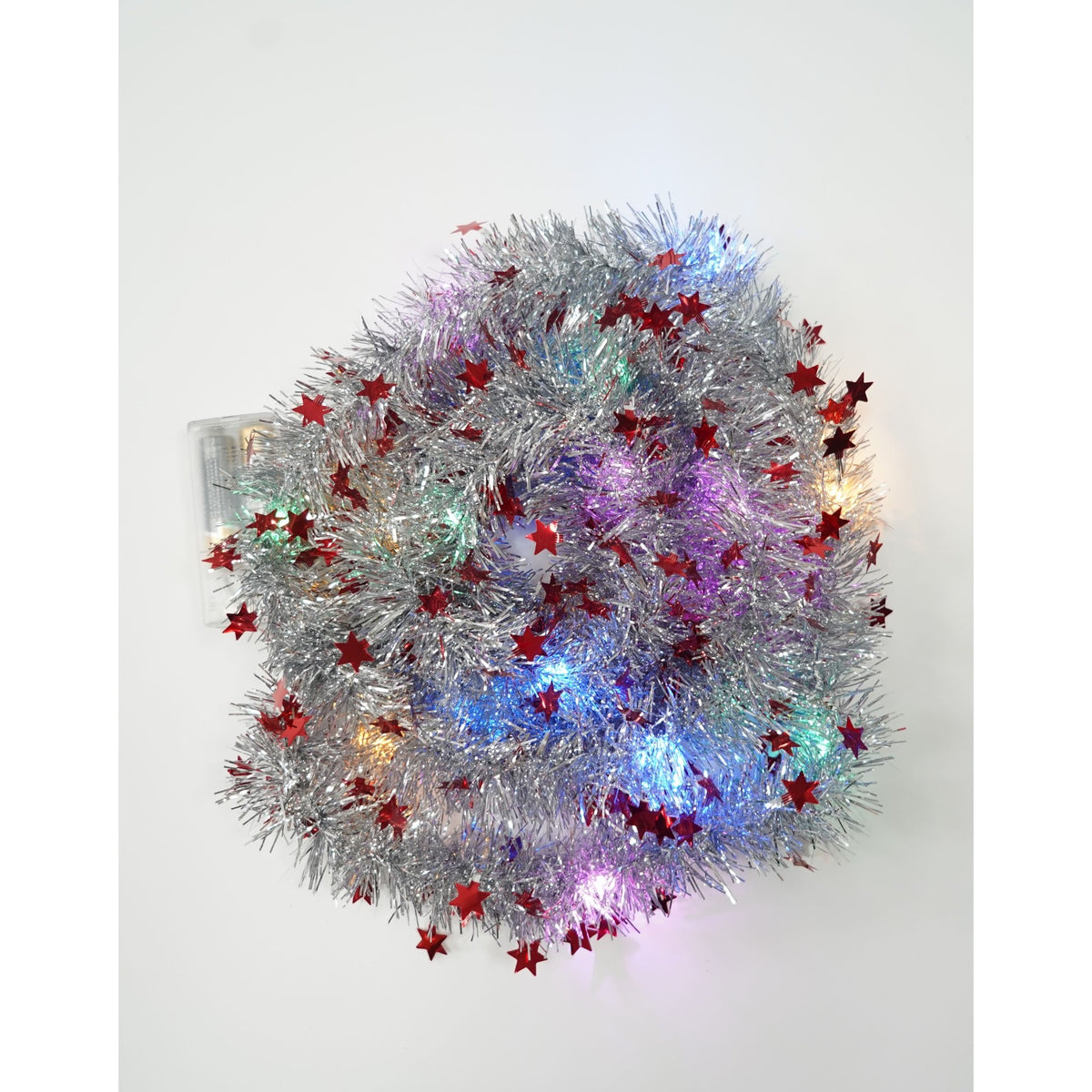 Beteala Craciun cu LED, Model Stelute Luminoase, Sir Artificial din PVC, Rosie, 2 m x 5 cm