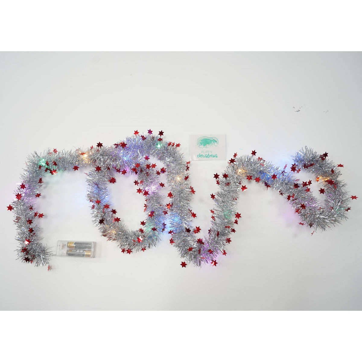 Beteala Craciun cu LED, Model Stelute Luminoase, Sir Artificial din PVC, Rosie, 2 m x 5 cm