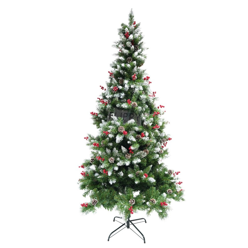 Brad Artificial de Craciun Nins, Ace 2D Aspect Natural cu Conuri de Pin, Verde, 643 Ramuri, Suport Metalic, Inaltime 210 cm, Diametru 106 cm