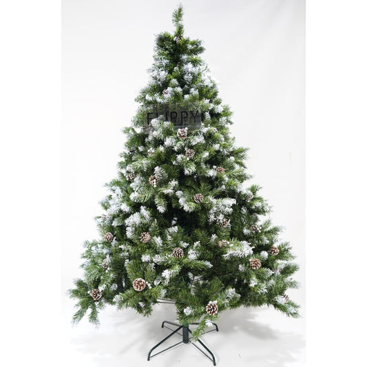 Brad Artificial de Craciun Nins, Design pentru Perete sau Colt, Ace 2D si Conuri de Pin, Suport Metalic Inclus, 1224 Ramuri, Inaltime 210 cm, Diametru 149 cm, Verde