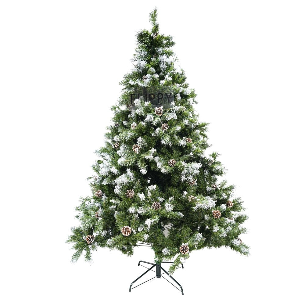 Brad Artificial de Craciun Nins, Design pentru Perete sau Colt, Ace 2D si Conuri de Pin, Suport Metalic Inclus, 1224 Ramuri, Inaltime 210 cm, Diametru 149 cm, Verde