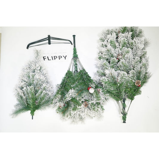 Brad Artificial de Crăciun Nins Intens, Decorat cu Conuri de Pin, 502 Ramuri, Suport Metalic Inclus, Interior și Exterior, Înălțime 180 cm, Diametru 120 cm, Alb și Verde