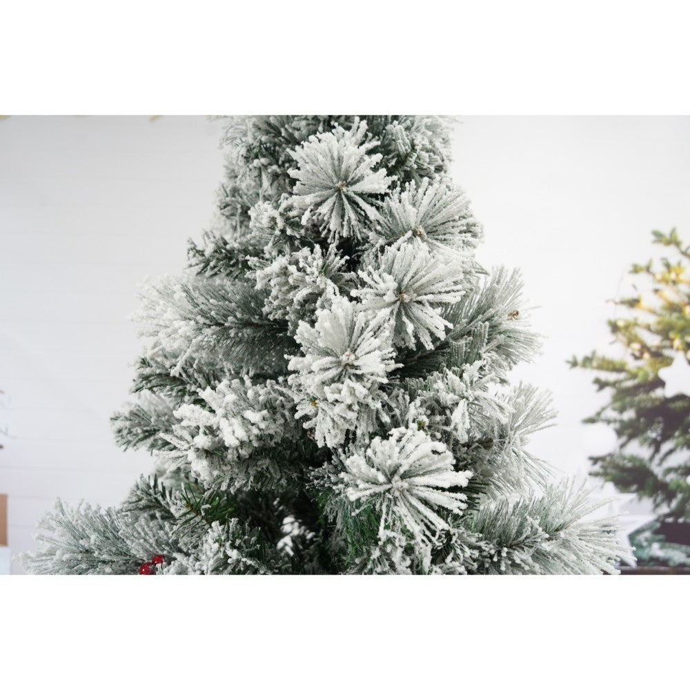 Brad Artificial de Crăciun Nins Intens, Decorat cu Conuri de Pin, 502 Ramuri, Suport Metalic Inclus, Interior și Exterior, Înălțime 180 cm, Diametru 120 cm, Alb și Verde
