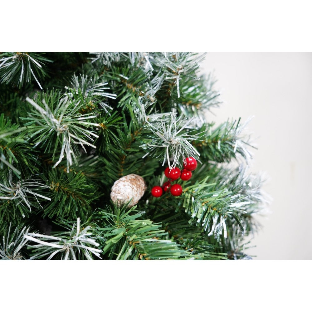 Brad Artificial de Craciun Nins, Decorat cu Conuri de Pin, Aspect Natural, 1150 Ramuri, Suport Metalic Inclus, Inaltime 210 cm, Diametru 147 cm, Verde