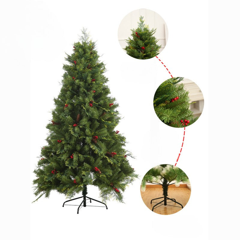 Brad Artificial de Craciun Bogat, Decorat cu Conuri de Pin Rosii, Ace Aspect Natural PE si PVC, 1652 Ramuri, Suport Metalic Inclus, Inaltime 240 cm, Verde