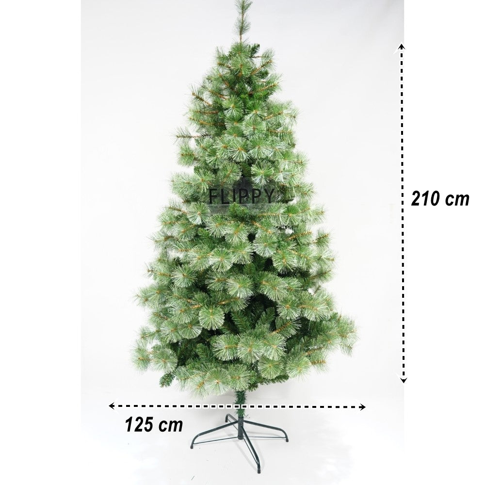 Brad Artificial De Craciun Tip Pin, 980 Ramuri Bogate, Utilizare Interior Si Exterior, Suport Metalic Inclus, Verde, Inaltime 210 cm, Diametru 125 cm