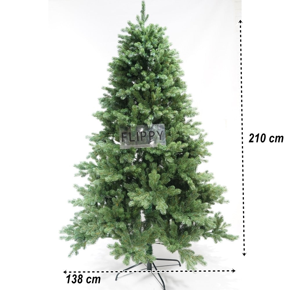 Brad Artificial de Craciun Clasic, Model Dens cu 858 Ramuri, Interior si Exterior, Suport Metalic Inclus, Inaltime 210 cm, Diametru 138 cm, Verde