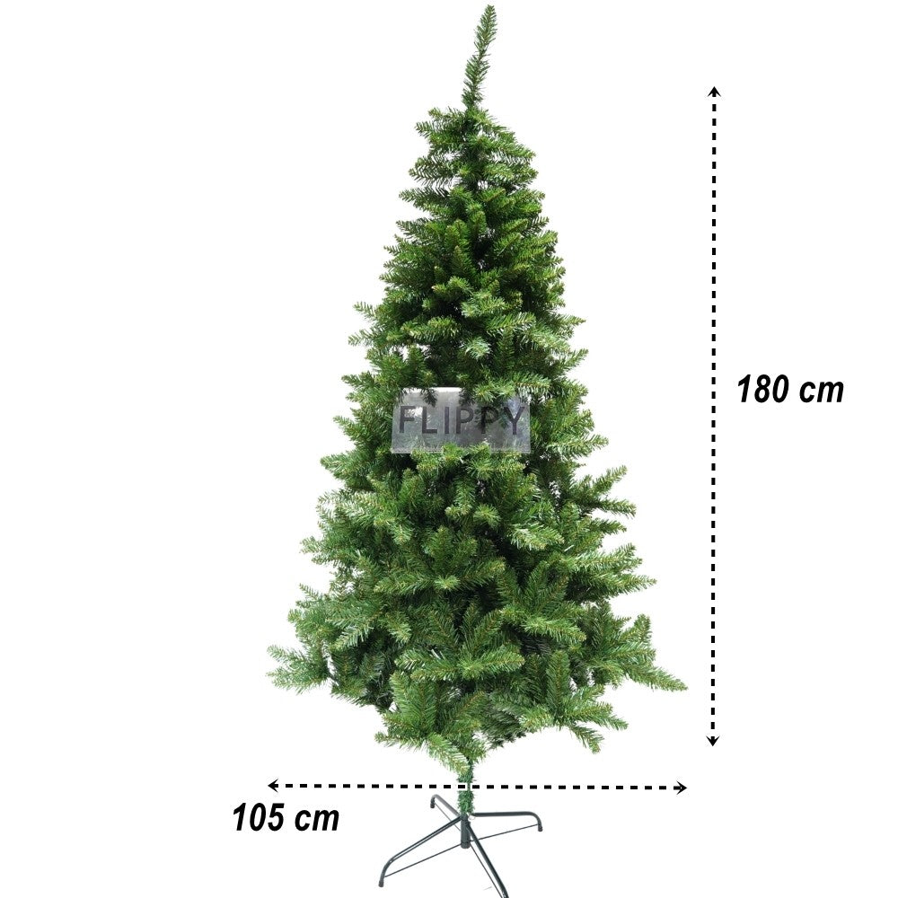 Brad Artificial De Craciun Clasic, Aspect Natural, Pentru Interior Si Exterior, Suport Metalic Inclus, 649 Ramuri, Verde, Inaltime 180 cm, Diametru 105 cm