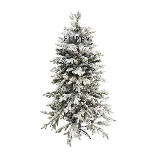 Brad Artificial de Craciun, Aspect Nins cu Pulverizare Alba, Ramuri Bogate Modelabile si Structura Metalica, Interior si Exterior, Inaltime 1.5 m, Verde/Alb