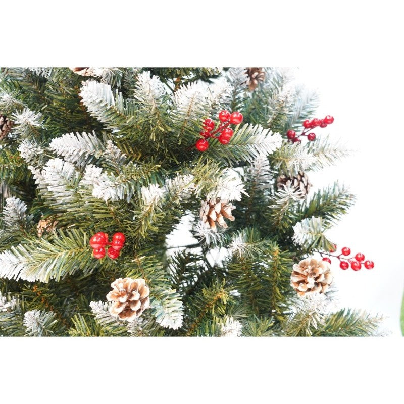 Brad Artificial de Craciun cu Spate Plat pentru Perete sau Colt, Ace PVC si Structura Metalica, Decorat cu Vasc si Conuri, 150 cm Inaltime, Diametru 83 cm, Verde