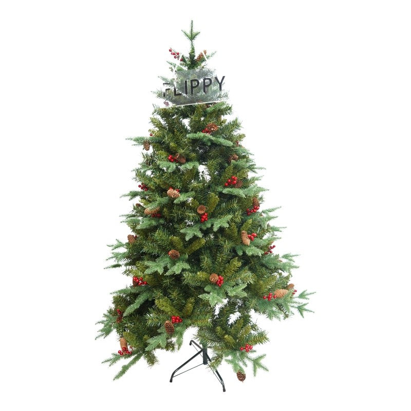 Brad Artificial De Craciun Premium Cu Aspect Bogat, Structura Metalica Si 774 Ramuri, Decorat Cu 56 Conuri Si Vasc, Verde, Inaltime 1.80 m, Diametru 115 cm
