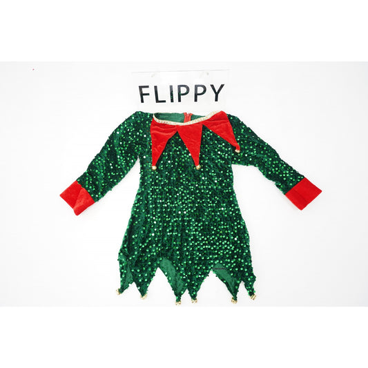Costum Craciun Spiridus pentru Fete, Rochita si Fes, Catifea Moale, Rosu si Verde, 7-9 Ani