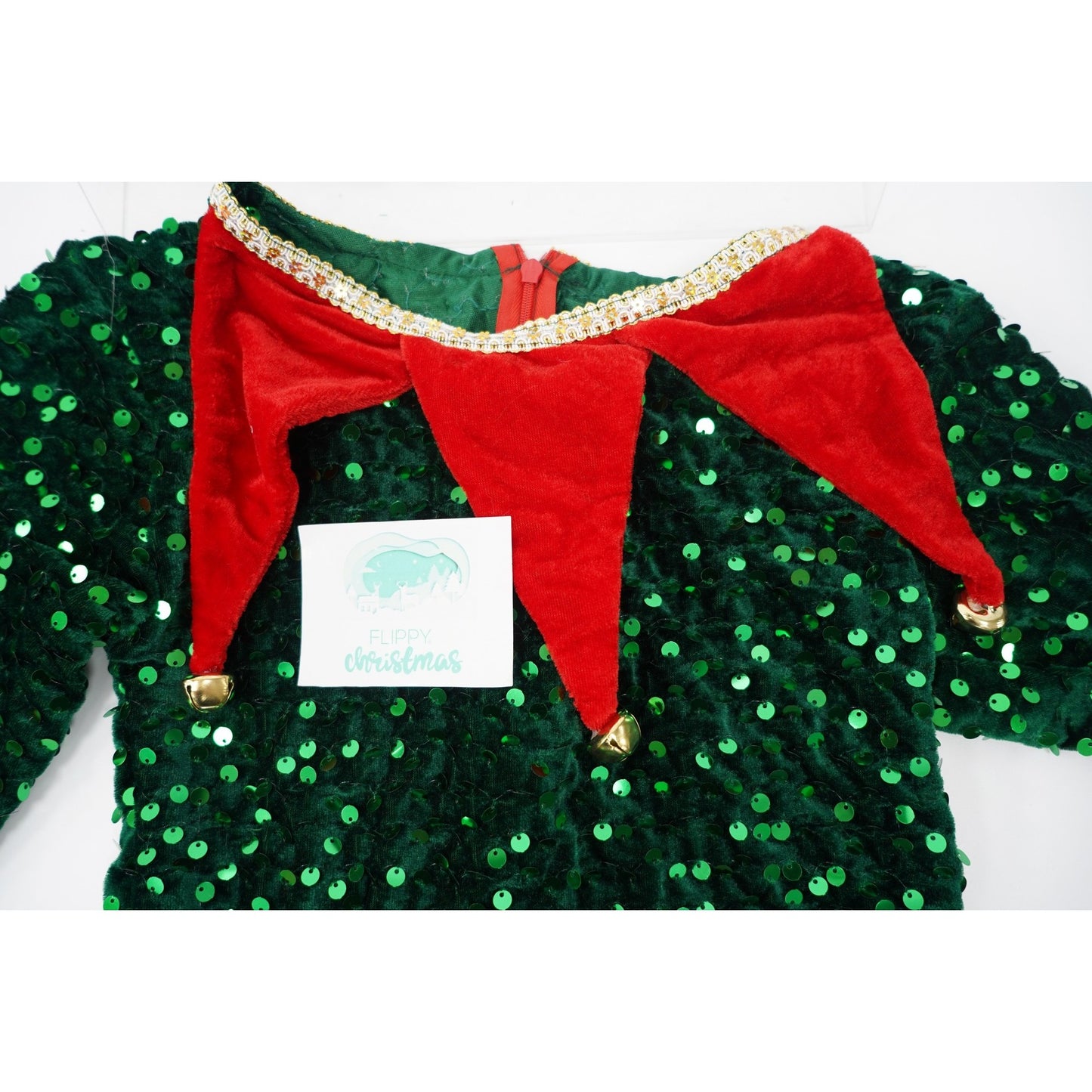 Costum Craciun Spiridus pentru Fete, Rochita si Fes, Catifea Moale, Rosu si Verde, 7-9 Ani