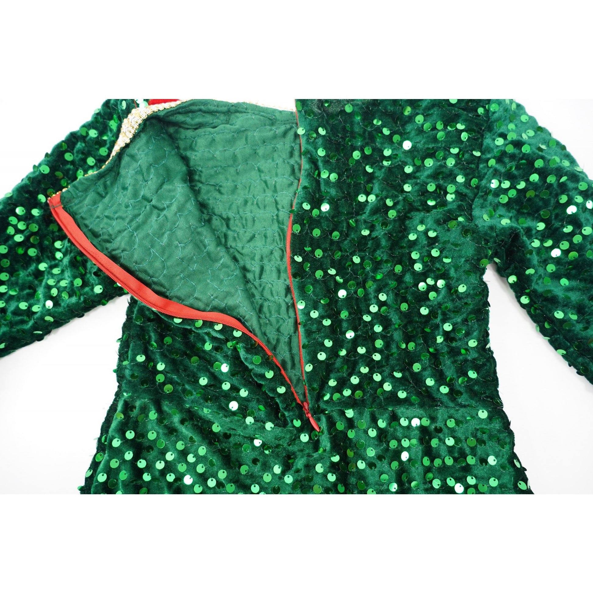 Costum Craciun Spiridus pentru Fete, Rochita si Fes, Catifea Moale, Rosu si Verde, 7-9 Ani