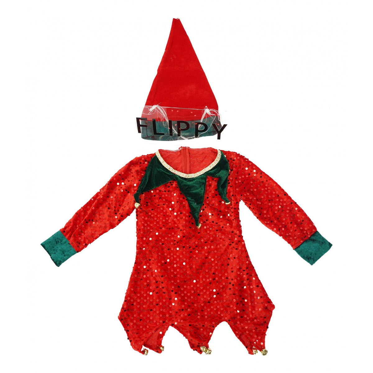 Costum Craciun Spiridus pentru Fete, Rochita si Fes, Catifea Moale, Rosu, Varsta 7-9 Ani