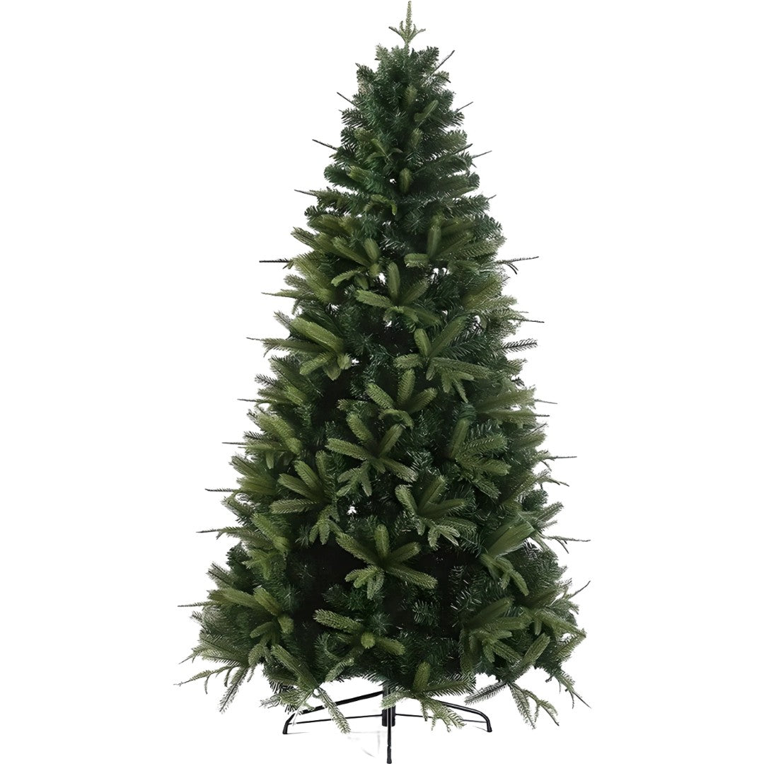 Brad Artificial De Craciun Premium, Aspect Natural Cu Ace PE Si PVC, 1172 Ramuri Bogate, Suport Metalic Inclus, Verde, Inaltime 210 cm, Diametru 135 cm
