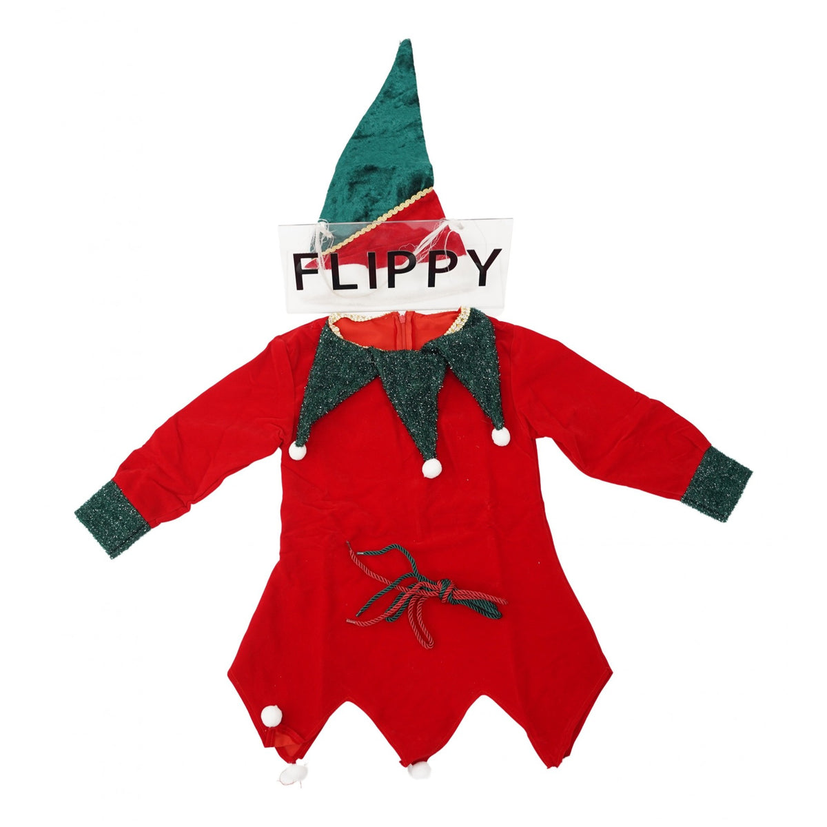 Costum Craciun Spiridus pentru Fete, Rochie cu Fes, Catifea Moale, Rosu si Verde, 7-9 Ani