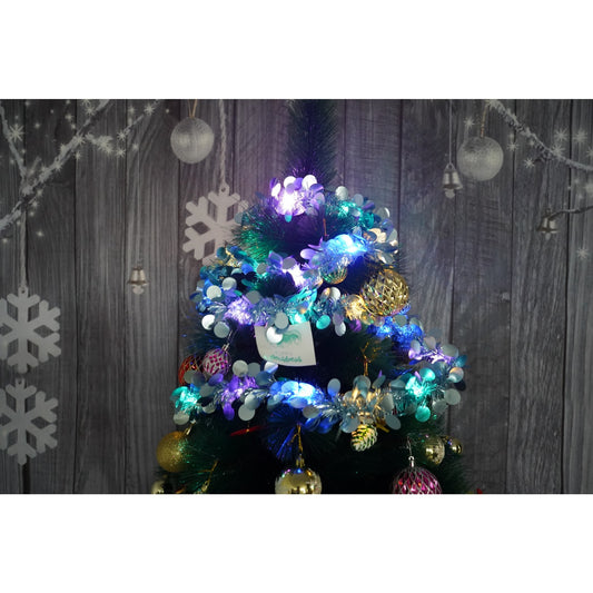 Beteala de Craciun cu LED, Model Paiete Rotunde, Sir Artificial Decorativ, Material PVC, 2 m x 5 cm, Albastra