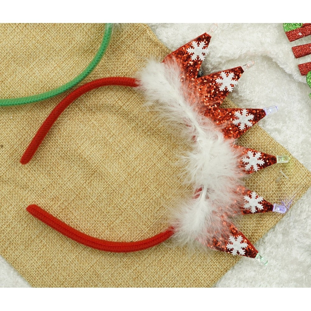 Bentita de Craciun Tip Cerc, Design Cornite de Ren, Material Textil Moale, Marime Universala, Rosu