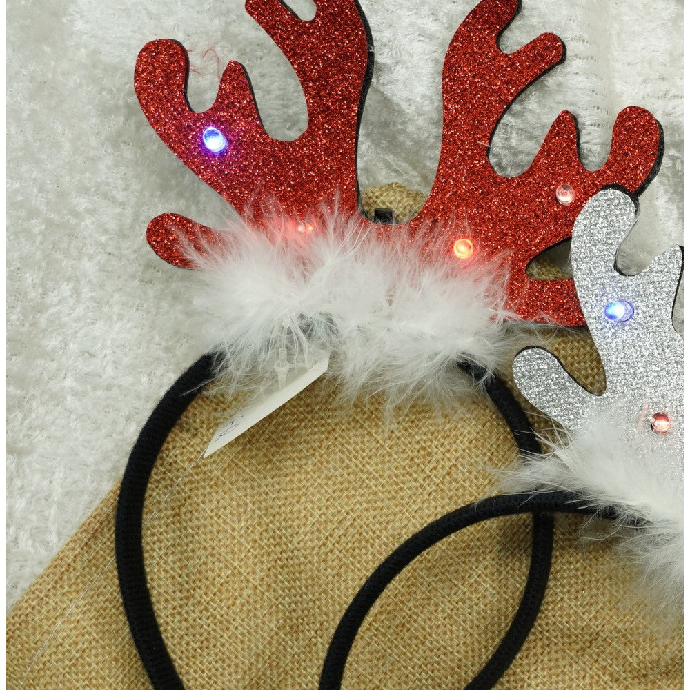 Bentita De Craciun Model Coarne De Ren, Accesoriu De Petrecere Si Serbari, Material Plusat, Marime Universala, Rosu Cu Negru