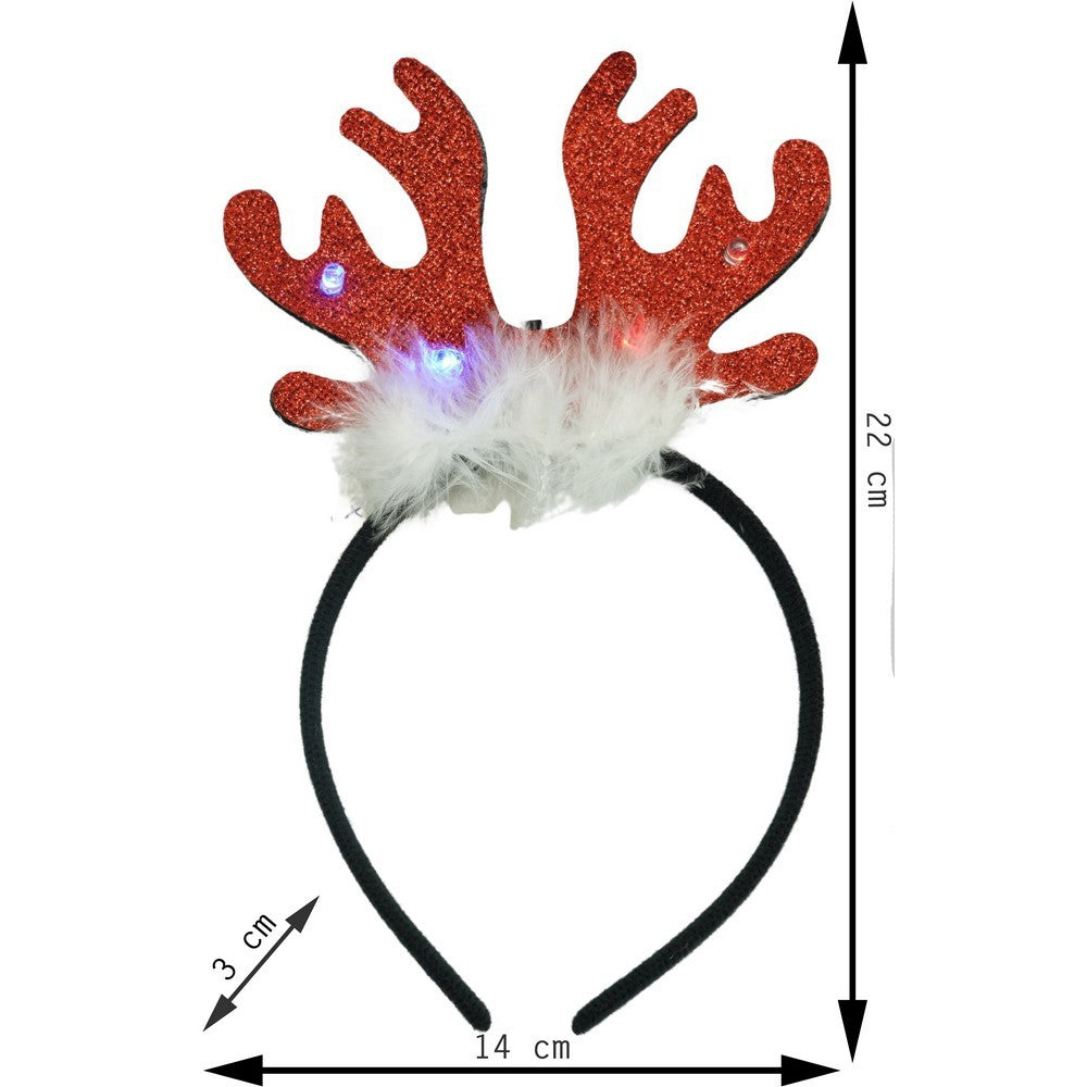 Bentita De Craciun Model Coarne De Ren, Accesoriu De Petrecere Si Serbari, Material Plusat, Marime Universala, Rosu Cu Negru