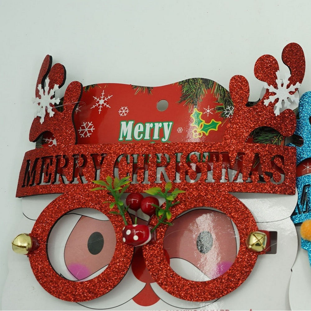 Ochelari de Crăciun pentru Petrecere, Model Rotund cu Decorațiuni Festive, Plastic și Poliester, Roșu