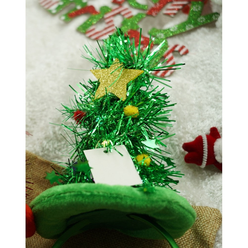 Bentita Craciun Tip Cerc Brad, Accesoriu Decorativ cu Stea, Material Textil, Marime Universala, Verde