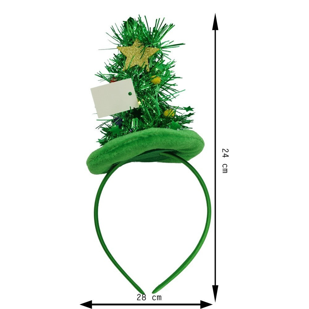 Bentita Craciun Tip Cerc Brad, Accesoriu Decorativ cu Stea, Material Textil, Marime Universala, Verde