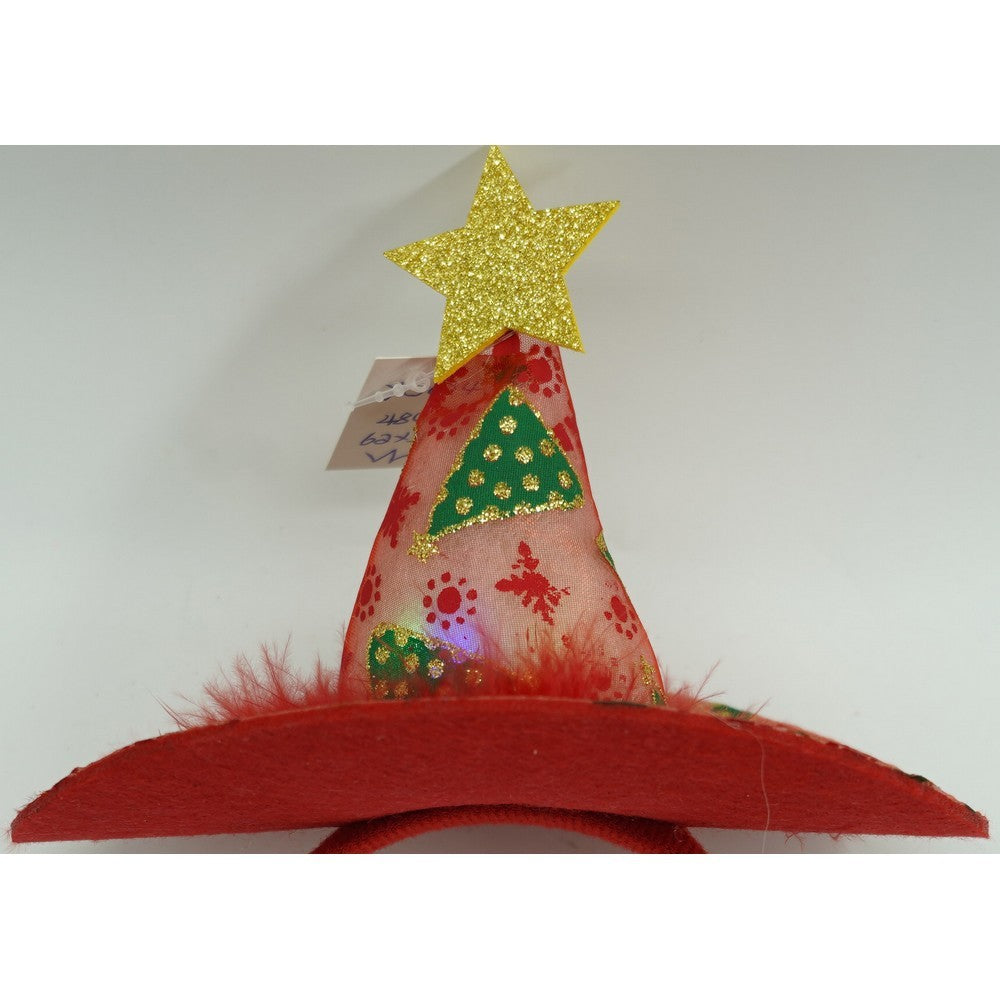 Bentita De Craciun Tip Palarie Mos Craciun, Accesorii De Petrecere Cu Lumini LED, Material Textil Moale, Marime Universala, Culoare Rosie