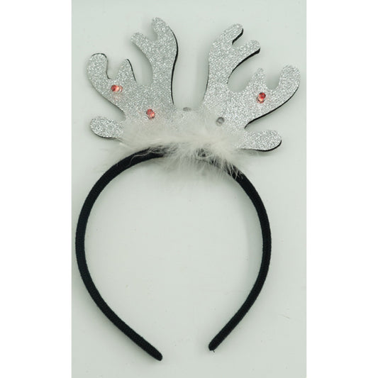 Bentita De Craciun Model Coarne De Ren, Accesoriu De Petrecere Si Serbari, Material Textil, Marime Universala, Negru Si Gri Metalic