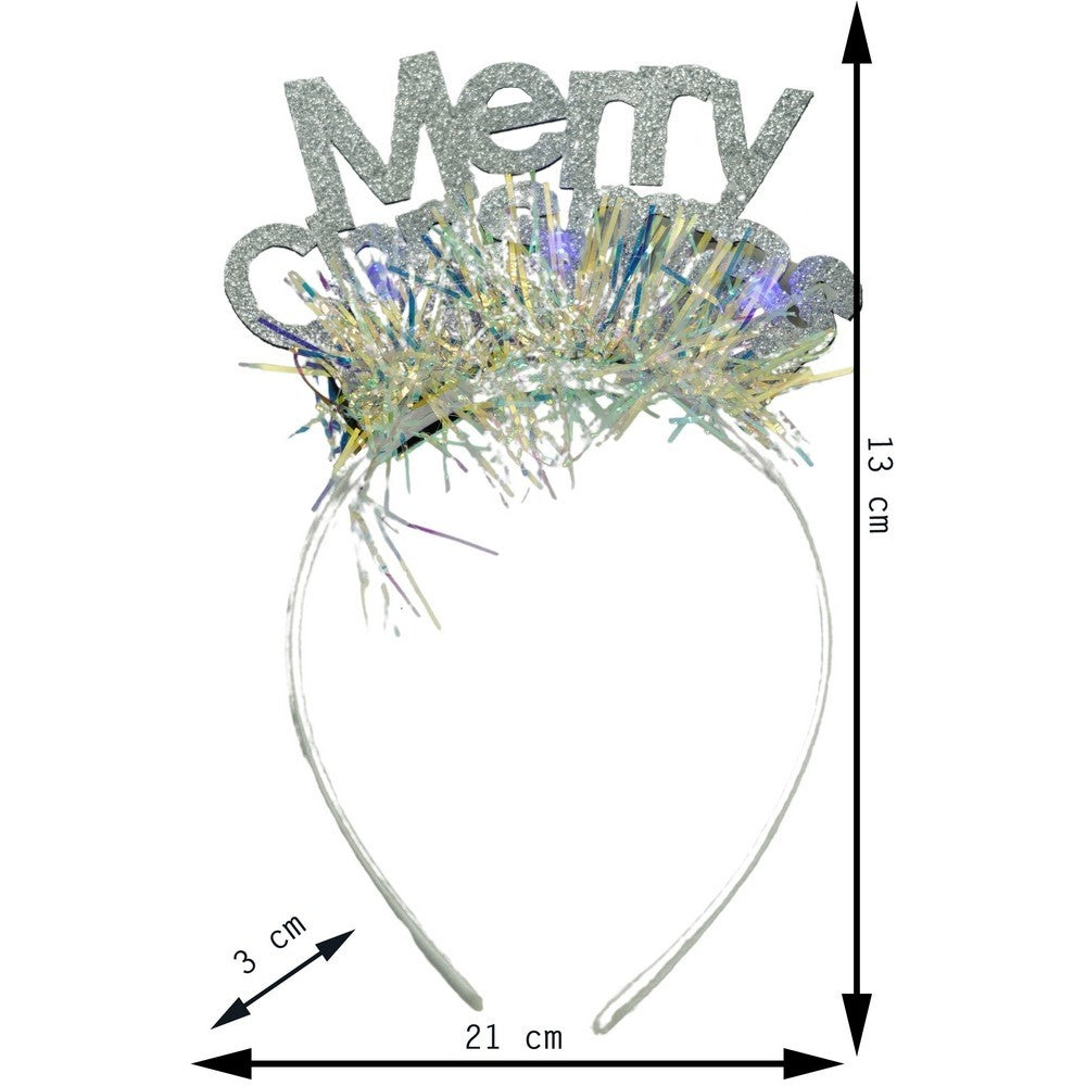 Bentita De Craciun Merry Christmas, Cerc Din Metal Cu Beteala Si Stelute, Accesoriu De Petrecere, Gri Metalic, Marime Universala
