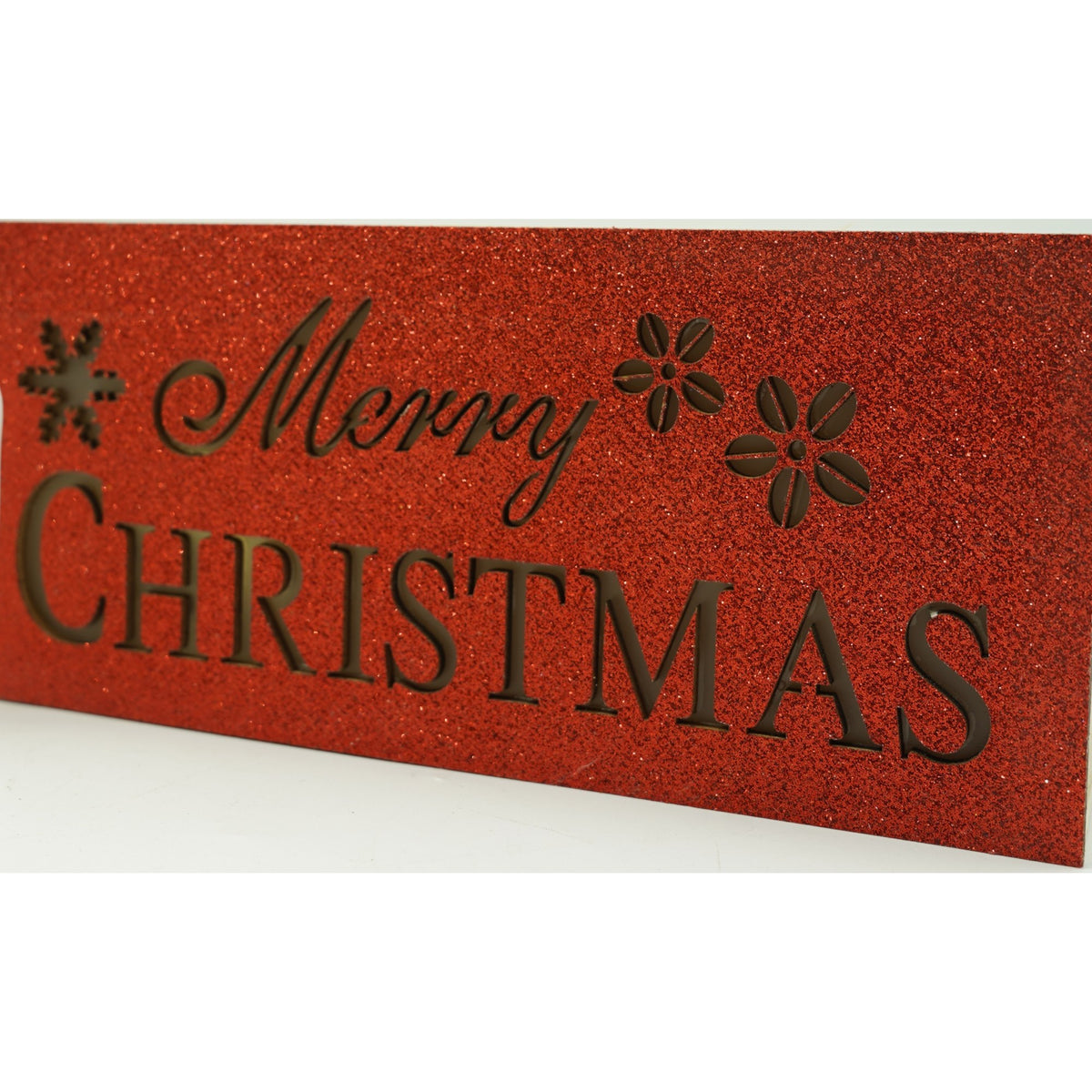 Decoratiune Luminoasa Craciun, Mesaj Merry Christmas, Lemn, Interior si Exterior, Rosu, 19 x 9 x 4 cm
