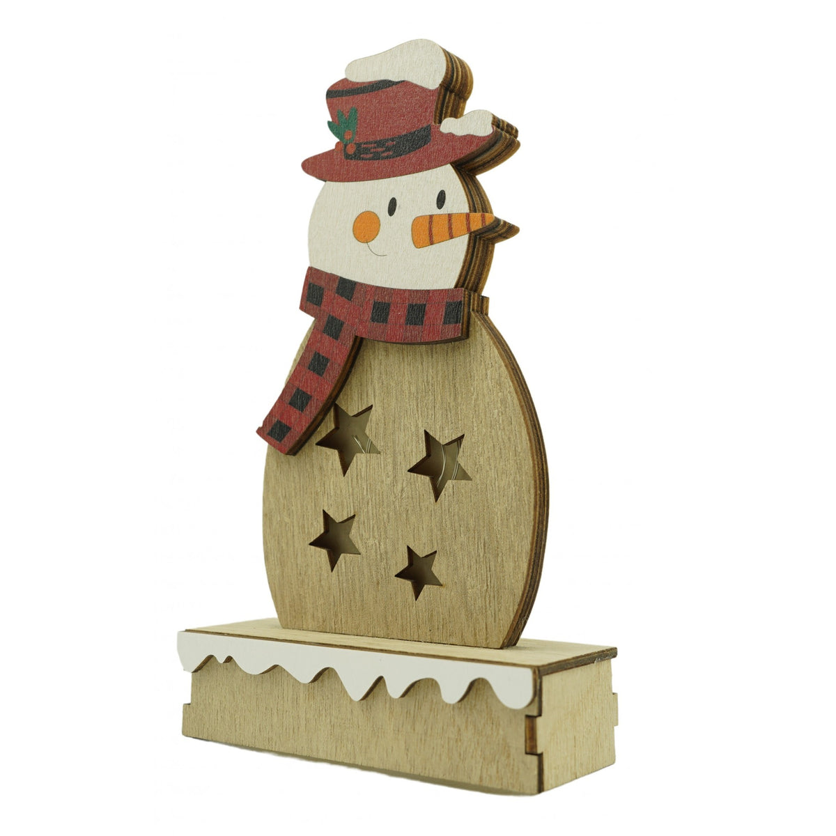 Decoratiune Luminoasa Om de Zapada, Figurina Festiva de Craciun, Lemn, Maro, 10 x 5 x 19 cm