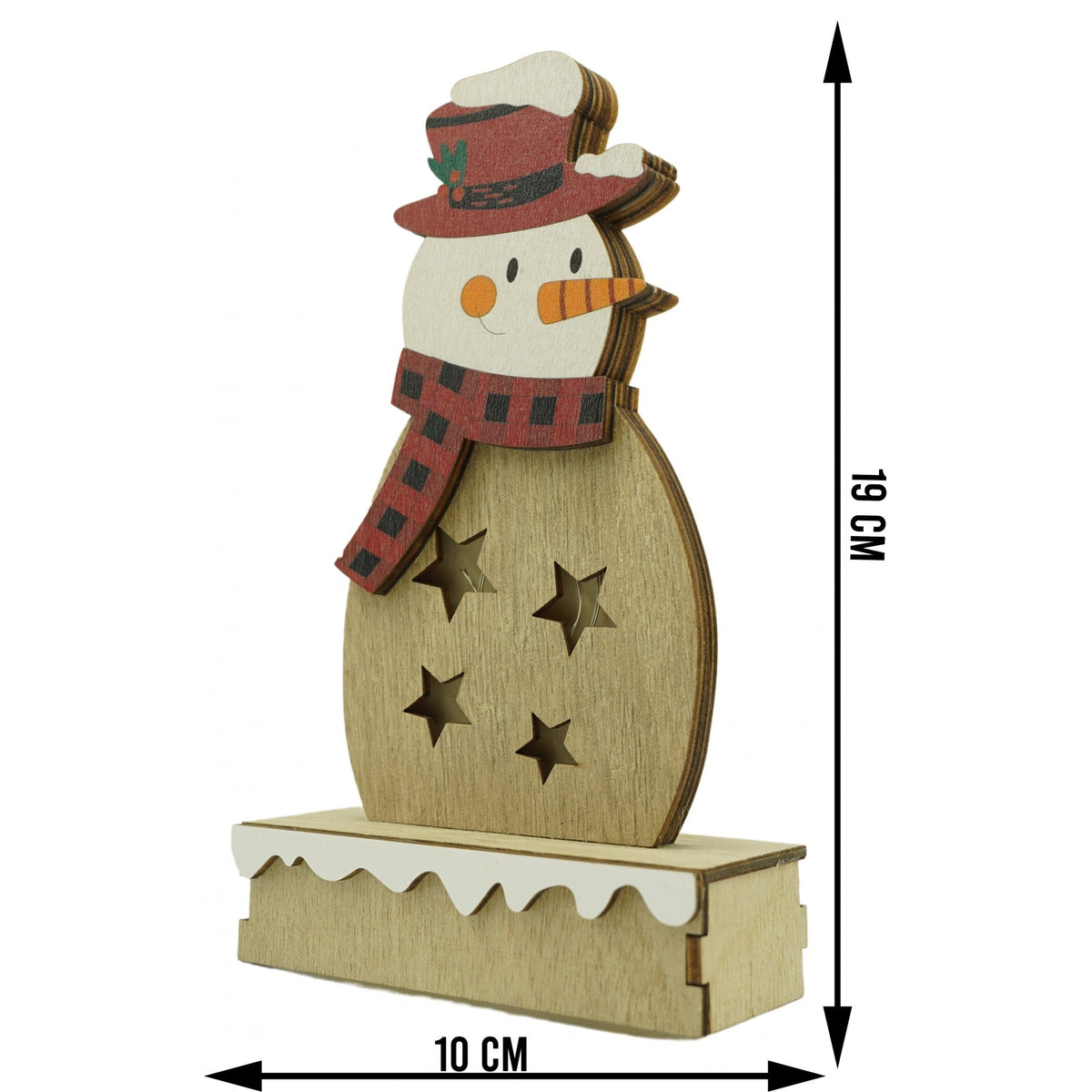 Decoratiune Luminoasa Om de Zapada, Figurina Festiva de Craciun, Lemn, Maro, 10 x 5 x 19 cm