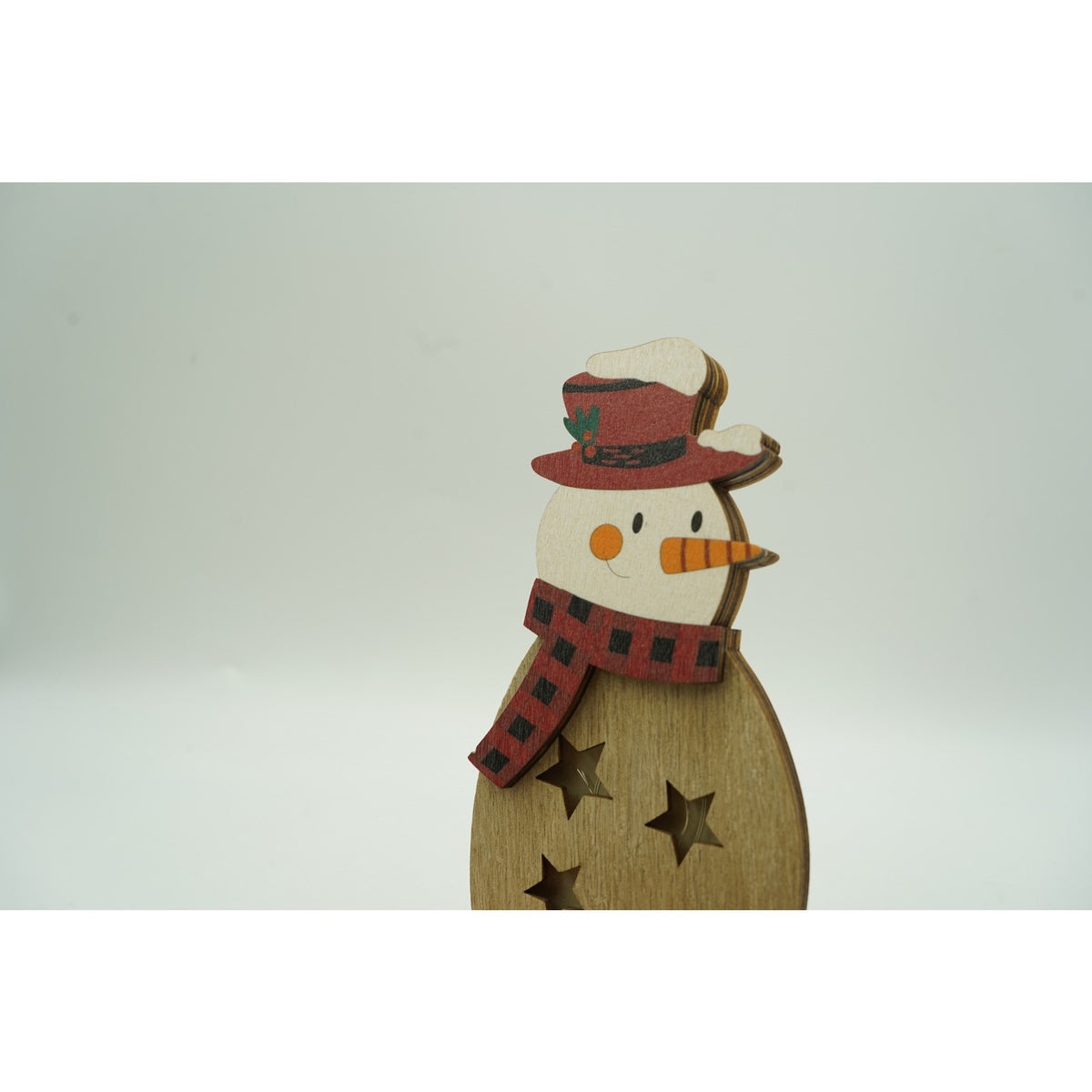 Decoratiune Luminoasa Om de Zapada, Figurina Festiva de Craciun, Lemn, Maro, 10 x 5 x 19 cm