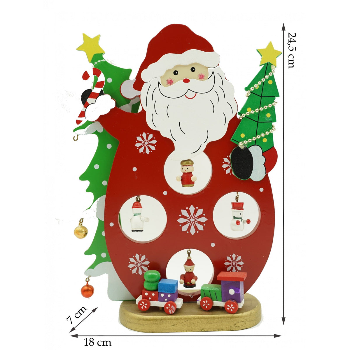 Figurina Decorativa Mos Craciun, Ornamente de Iarna, Lemn Pictat, Rosu, 18 cm x 24.5 cm