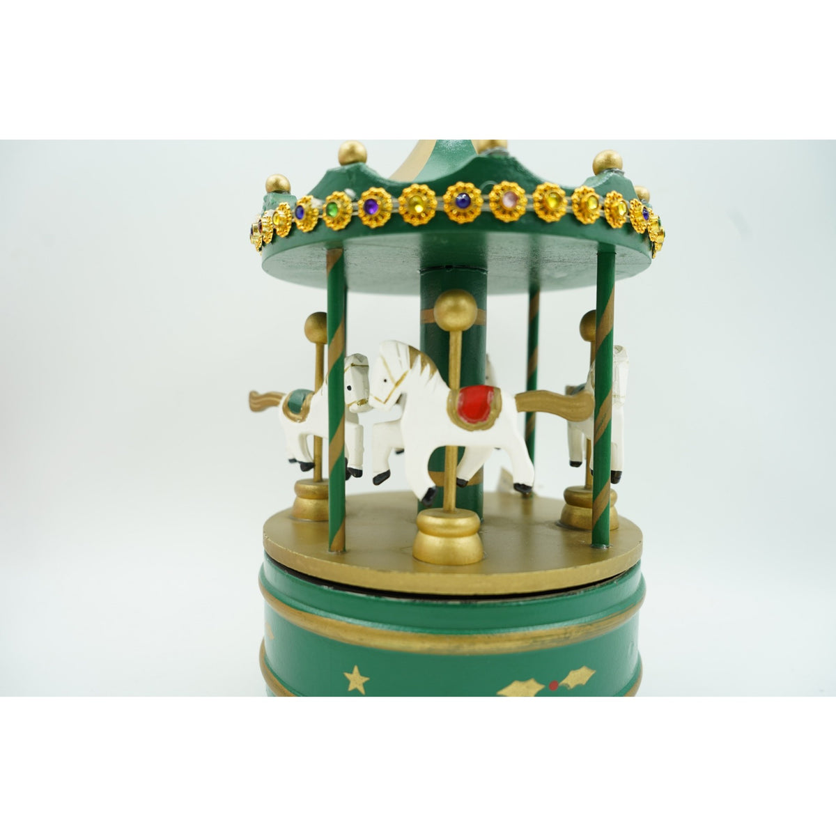 Cutiuta Muzicala de Craciun, Carusel Rotativ cu Figurina, Decoratiune Festiva din Lemn, Model de Interior, Verde