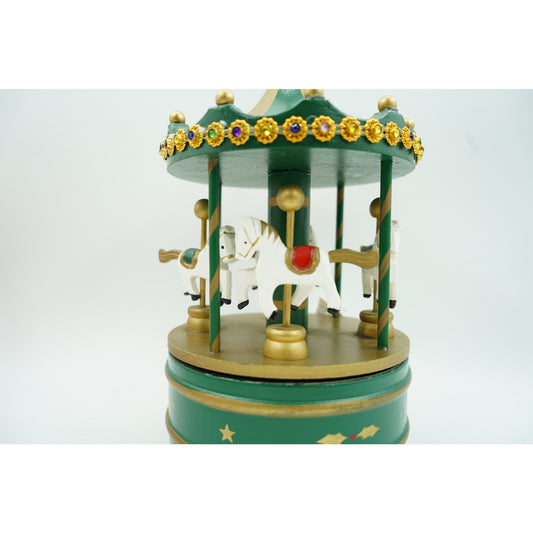 Cutiuta Muzicala de Craciun, Carusel Rotativ cu Figurina, Decoratiune Festiva din Lemn, Model de Interior, Verde