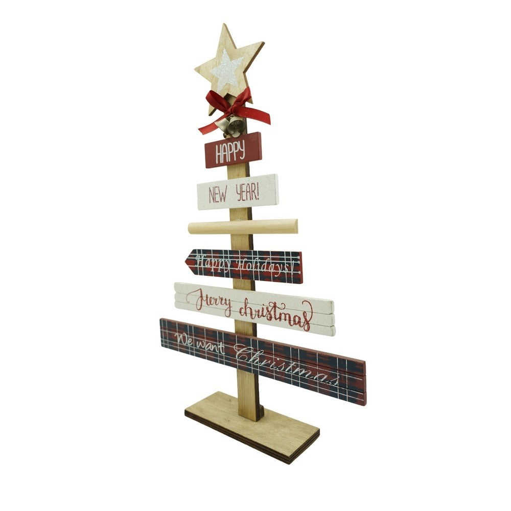 Decoratiune Masa Craciun cu Mesaje Festive, Lemn Natural, Multicolor, 22.5 cm x 36 cm