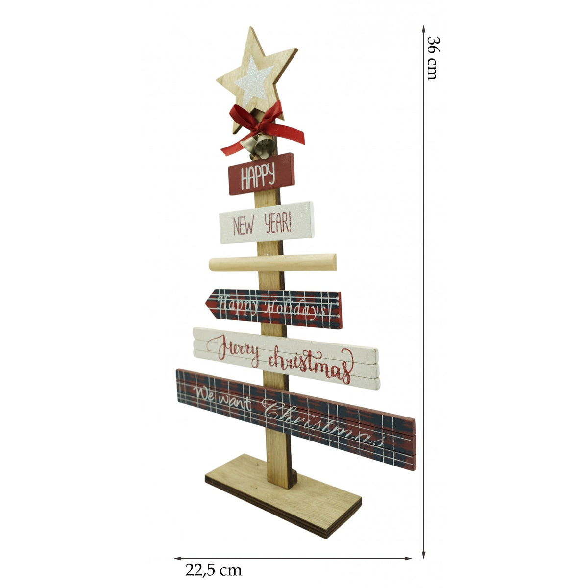 Decoratiune Masa Craciun cu Mesaje Festive, Lemn Natural, Multicolor, 22.5 cm x 36 cm