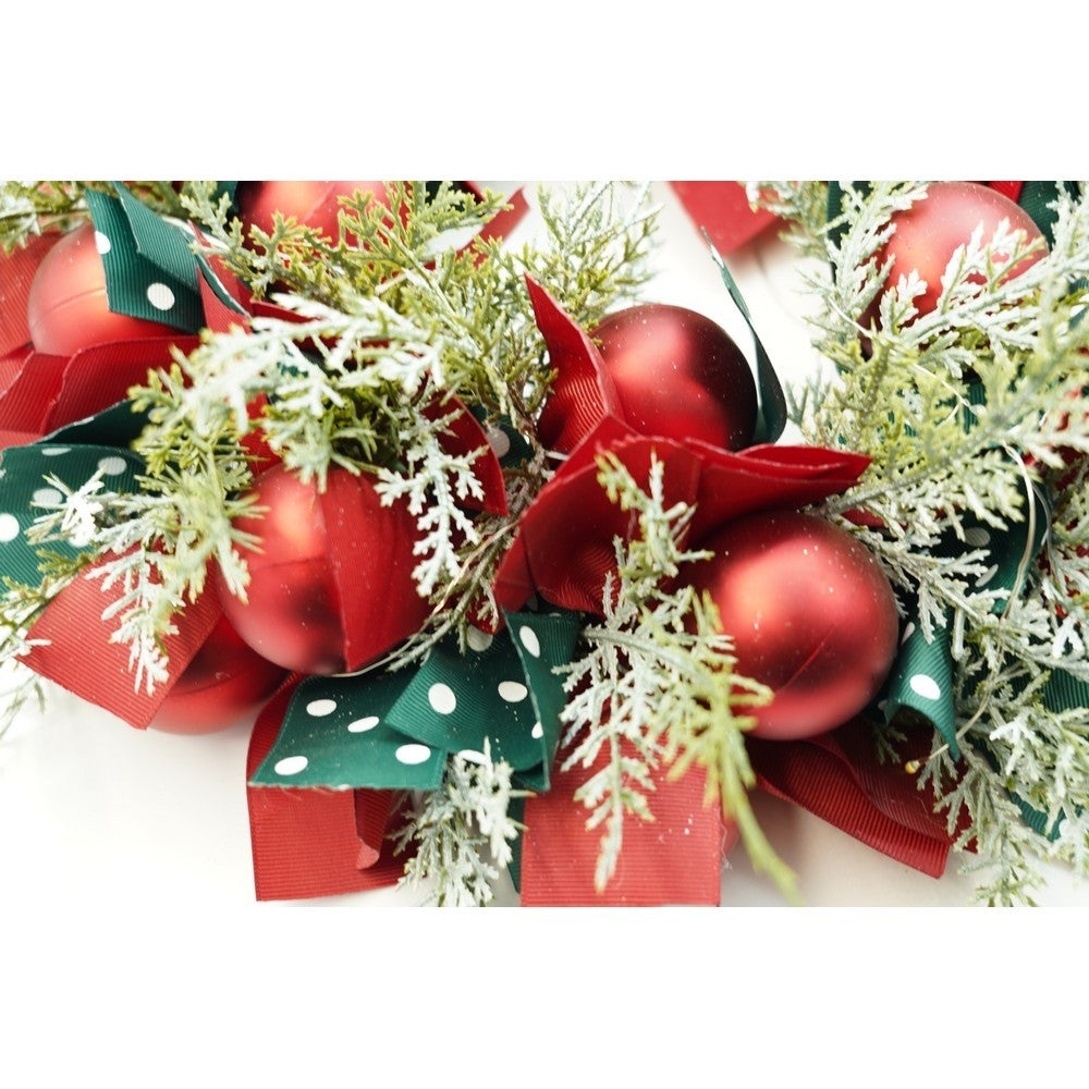 Coronita de Craciun Artificiala pentru Usa, Decorata cu LED, Material PVC, Utilizare Interior si Exterior, Rosu si Verde, 40 cm