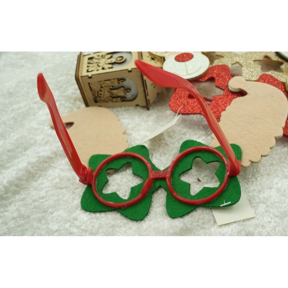 Ochelari Petrecere Crăciun, Formă Stea cu Moș Crăciun, Accesorii Deghizare, Plastic și Poliester, Verde, 1 Pereche