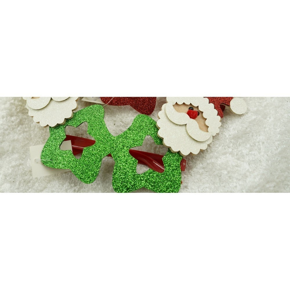Ochelari Petrecere Crăciun, Formă Stea cu Moș Crăciun, Accesorii Deghizare, Plastic și Poliester, Verde, 1 Pereche